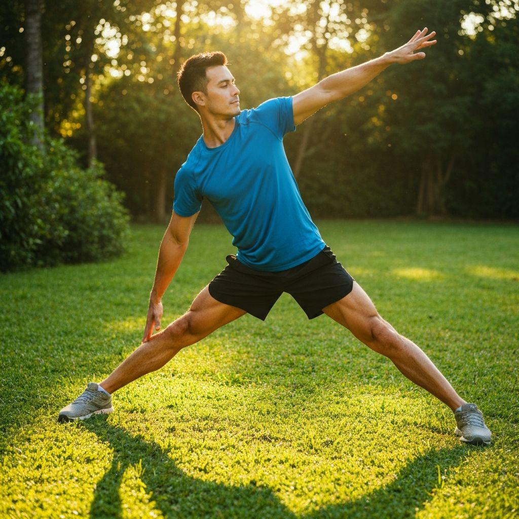 Man doing stretching exercises outdoors